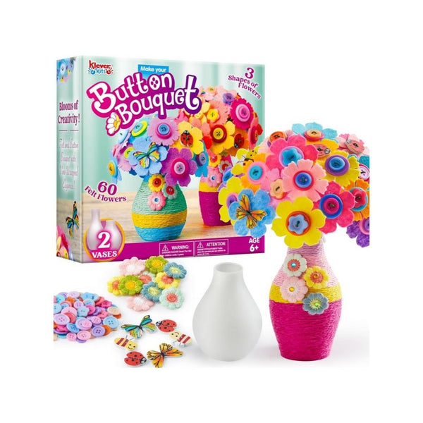 Klever Kits Button Flower Craft - DIY Flower Bouquet with 2 Vases