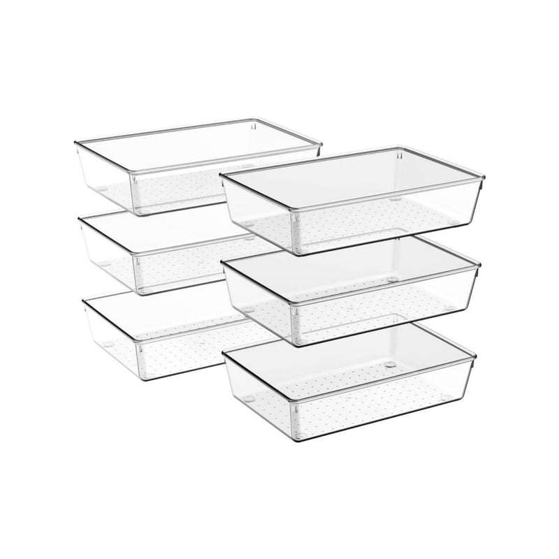 6-Pack Clear Plastic Drawer Organizer Bins