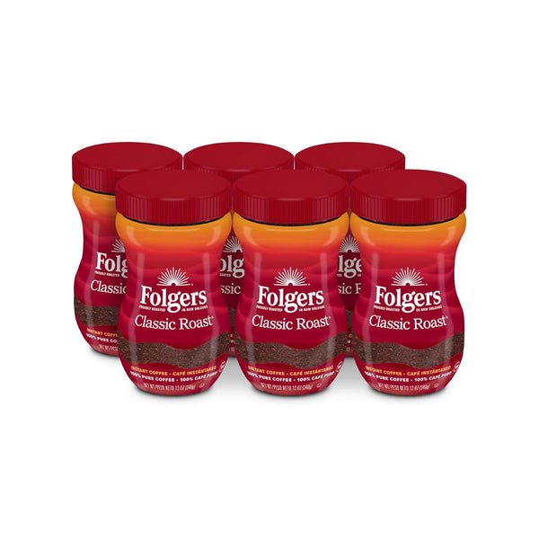 Pack of 6 Folgers Classic Roast Instant Coffee, 12 Ounces