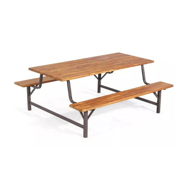6-Person Outdoor Dining Table Picnic Table and Bench Set with 2 Inch Umbrella Hole