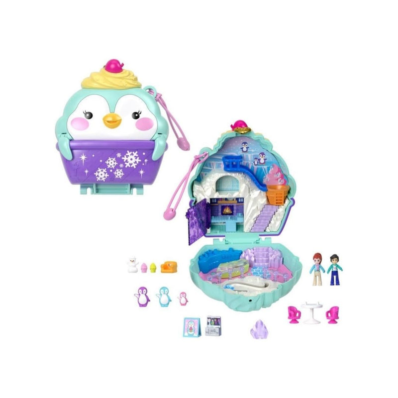 Polly Pocket Dolls & Playset, Snow Sweet Penguin Compact with 13 Accessories, Travel Toy with Fidget Exterior