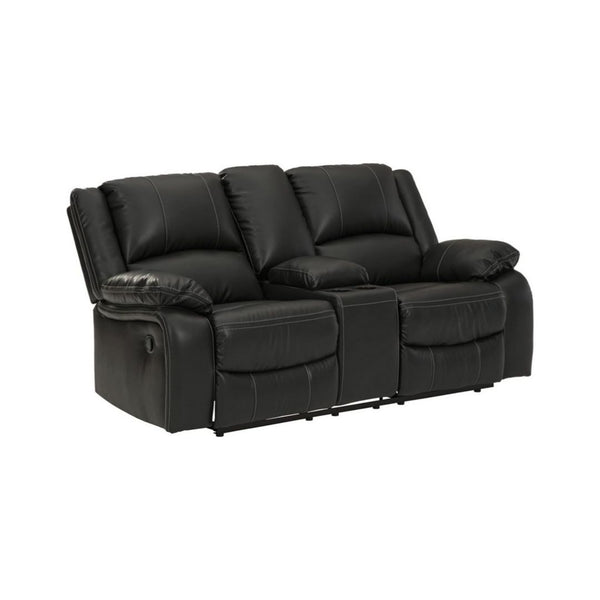 Faux Leather Manual Double Reclining Loveseat with Storage Console