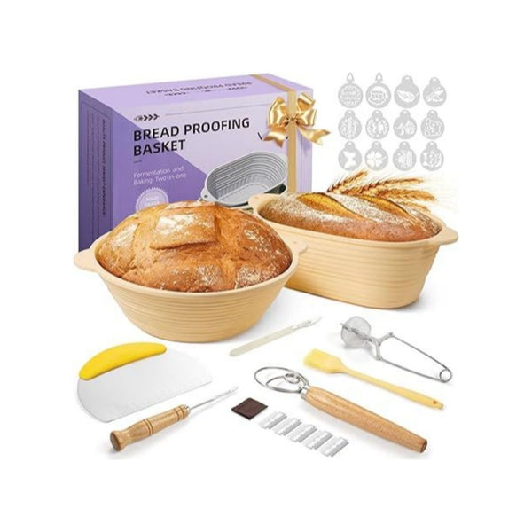 Sourdough Starter Kit with 2 Silicone Bread Proofing Baskets and Tools