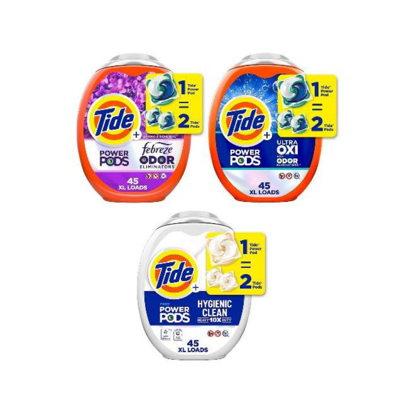 45 Ct Tide Power Pods Laundry Detergent (Febreze, OXI Power, or Hygienic Clean)