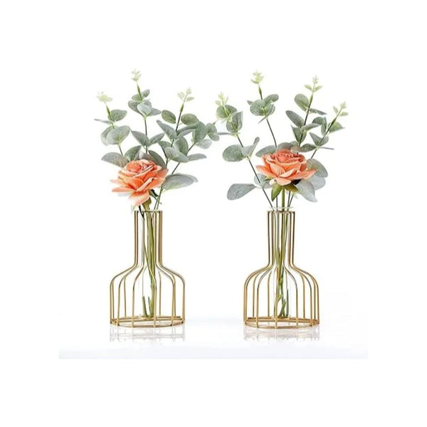2Pc Gold Metal Test Tube Vases Set