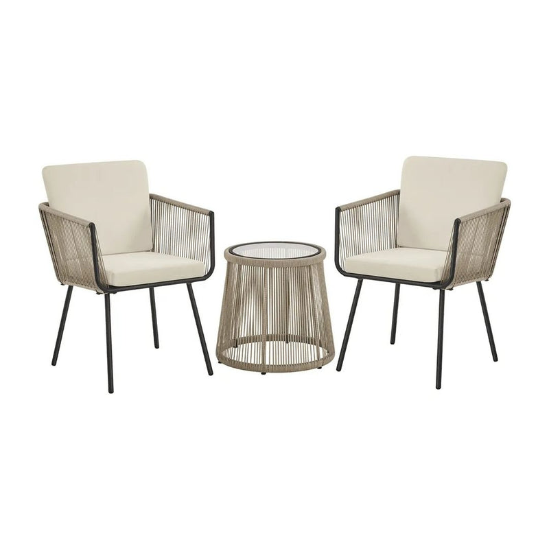 3-Piece Outdoor Wicker Bistro Set with 2 Chairs and Glass Top Table