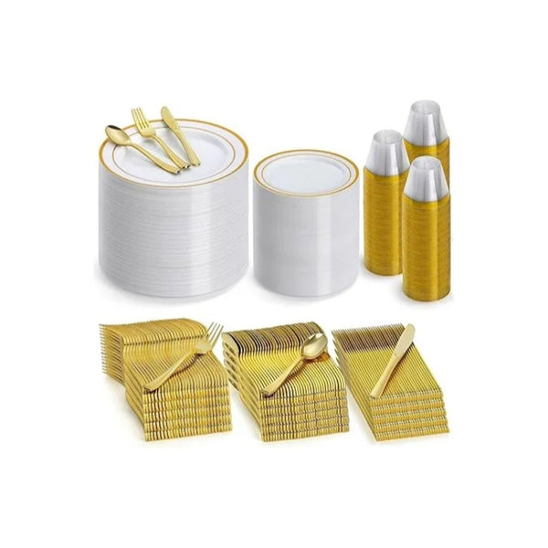 600 Pieces Gold Plastic Dinnerware Set