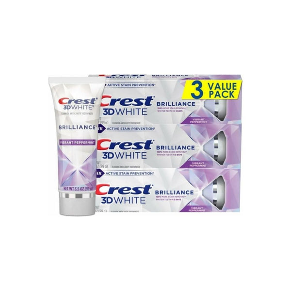 Pack of 3 Crest 3D White Brilliance Teeth Whitening Toothpaste, Vibrant Peppermint