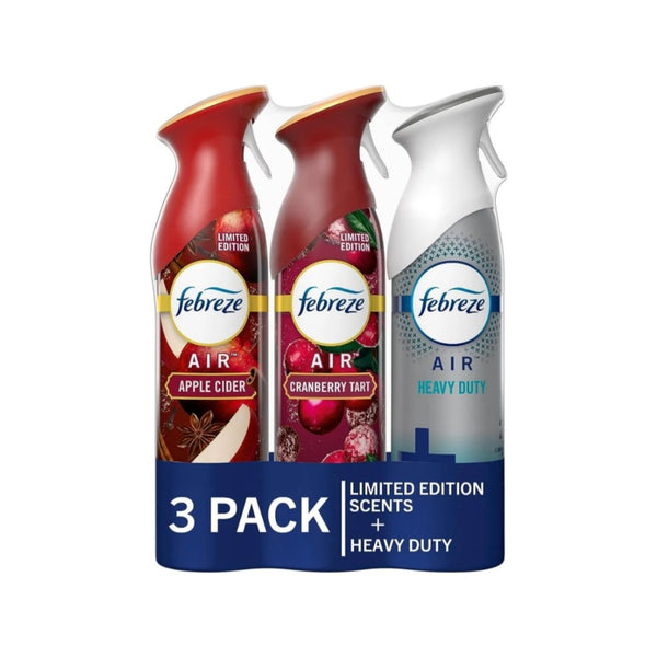 3 Pack of Febreze Air Fresheners (Apple Cider, Cranberry Tart, Heavy Duty Crisp Clean)