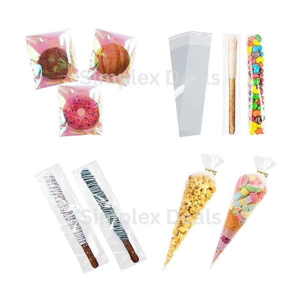 100 Packs or 200 Packs of Cellophane Treat Bags