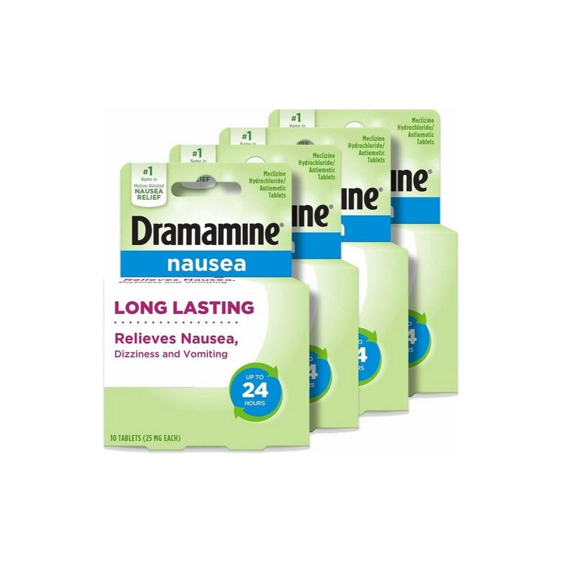 4 Packs of 10 Dramamine Nausea Long Lasting, Nausea Relief