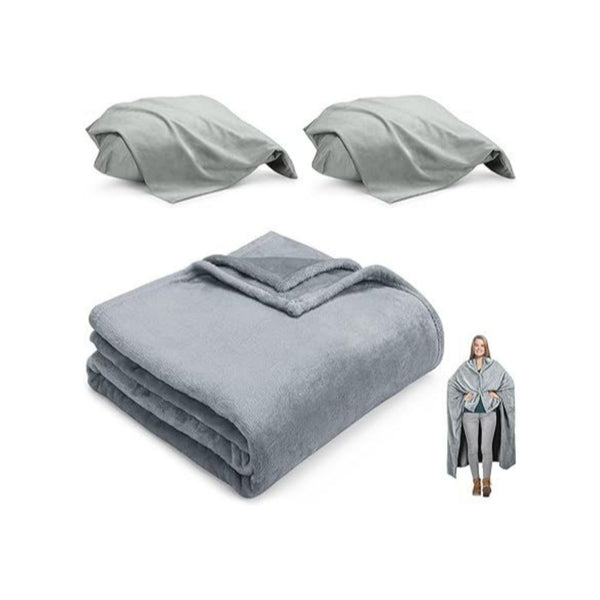 Fleece Throw Blanket and Throw Pillow Covers Set