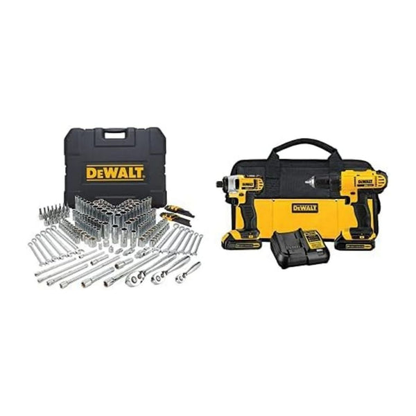 DEWALT 204 Piece Mechanics Tools Kit and Socket Set & 20V MAX Cordless Drill & Driver Kit