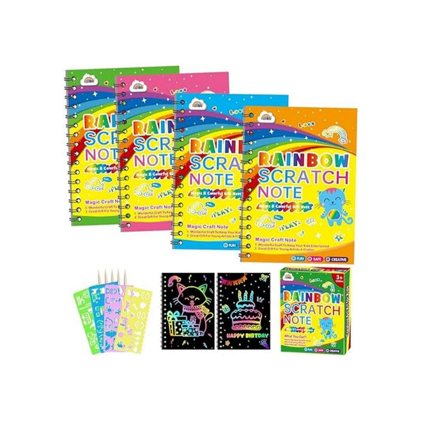 4 Pack Rainbow Scratch Paper Art Set for Kids