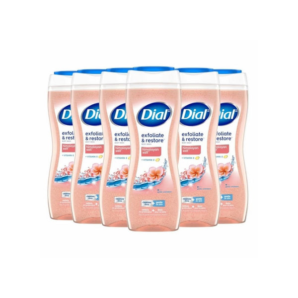 6 Bottles of Dial Body Wash, Exfoliate & Restore Himalayan Salt