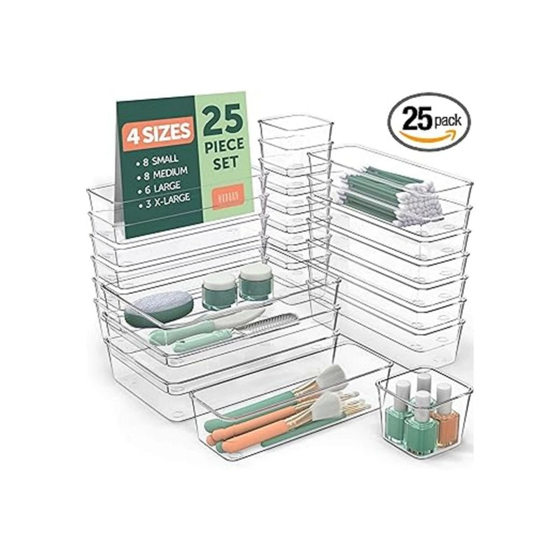 25-Pc Clear Plastic Drawer Organizers