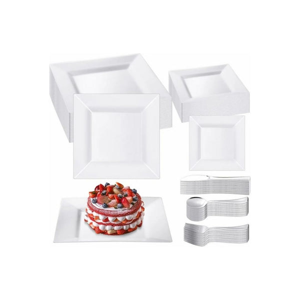 300 Pieces Square Plastic Dinnerware Set