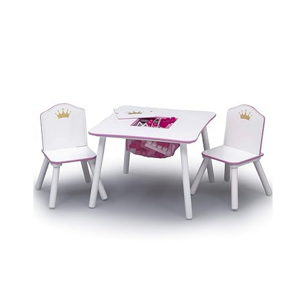 Delta Children Princess Crown Kids Wood Table and Chair Set with Storag