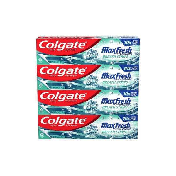Pack of 4 Colgate Max Fresh Whitening Toothpaste with Mini Strips, Clean Mint
