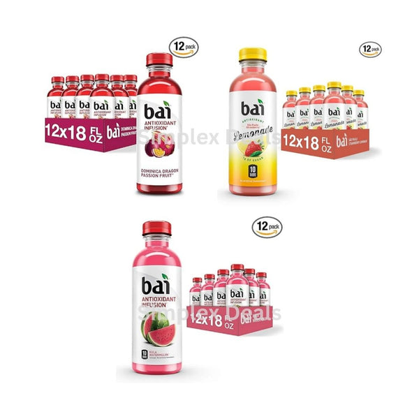 12 Pack Of 18oz Bai Dragon Passion Fruit, Kula Watermelon, Or Strawberry Lemonade