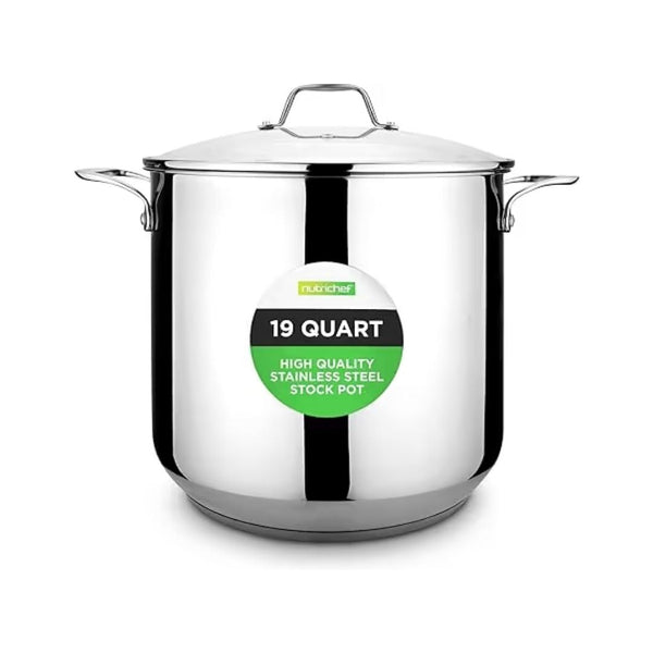 NutriChef 19-Quart Stainless Steel Stock Pot, Dishwasher Safe