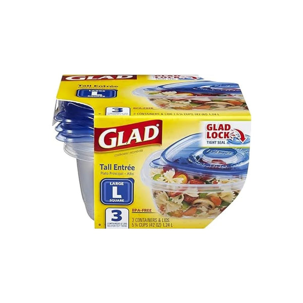 3 Ct GladFood Large Square Storage Containers