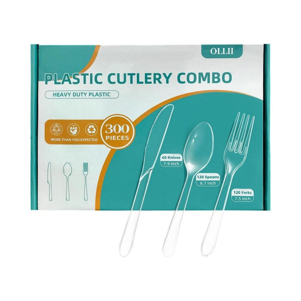 300-Piece Heavy Duty Disposable Clear Cutlery Set