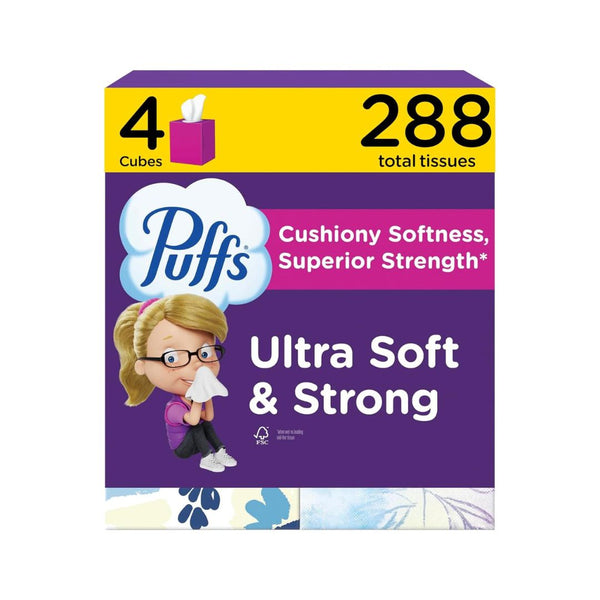 4 Mega Cube Boxes Puffs Facial Tissues Ultra Soft