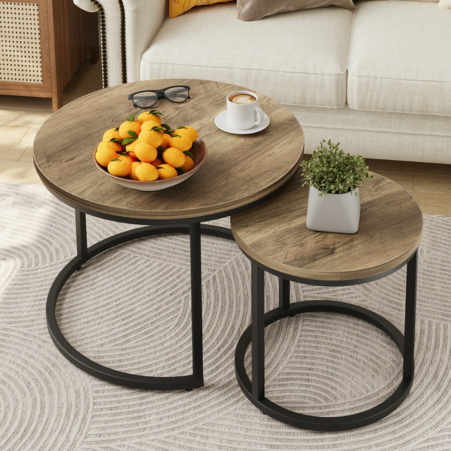 Wooden Round Coffee Table Set