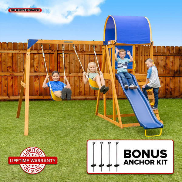 Wooden Swing Set with Heavy Duty Double A-Frame