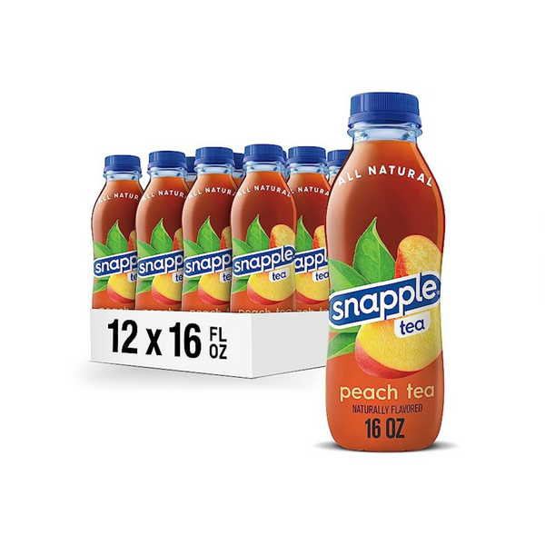 12 Bottles Of 16oz Snapple Peach Tea Or Kiwi Strawberry