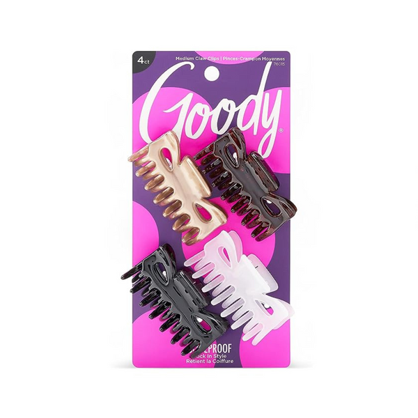 4 Count Goody Classics Medium Claw Clips, Assorted Colors