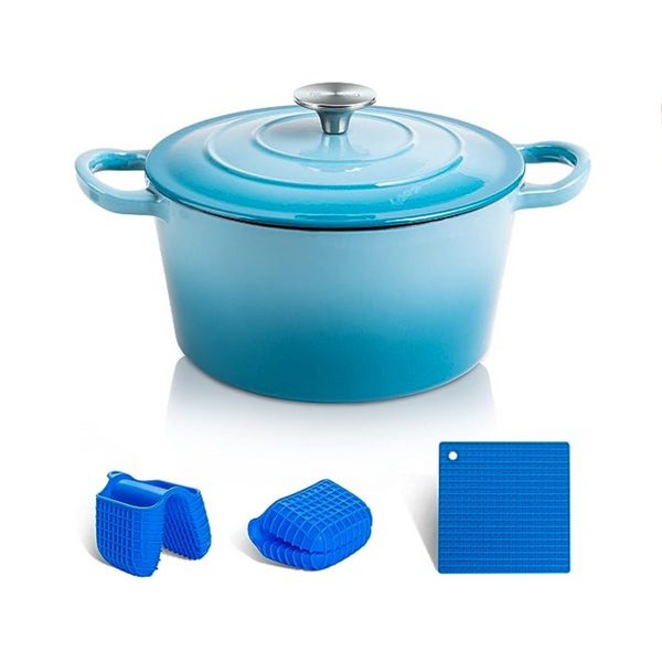 5 Qt Cast Iron Dutch Oven with Silicone Handles & Mat