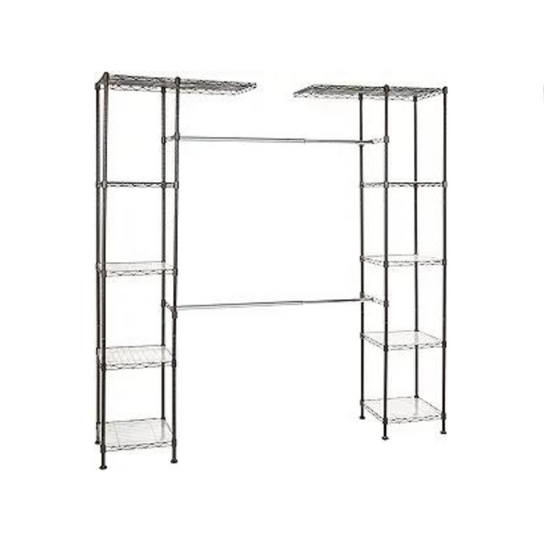 Amazon Basics Expandable Metal Hanging Storage Organizer Rack Wardrobe w/ Shelves