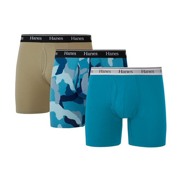 3-Pack Hanes Originals Men’s Cotton Underwear Boxer Briefs (Blue Camo/Khaki)