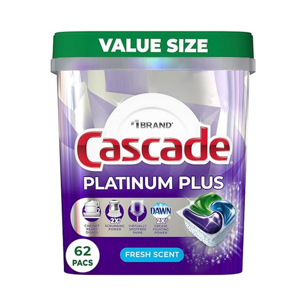 62 Count Cascade Platinum Plus ActionPacs Dishwasher Detergent Pods