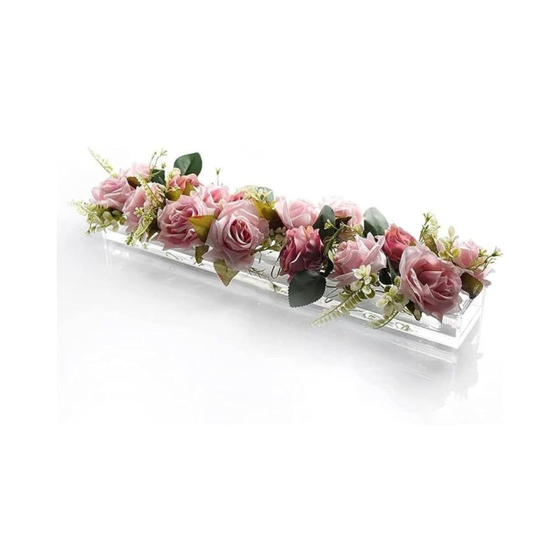 Clear Acrylic Flower Rectangular Vase, 24 Inch Long Rectangle Decorative Modern Vase