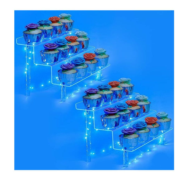 2-Pack Acrylic Riser with 3-Tier Stand and LED Light – simplexdeals