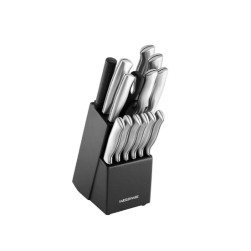 Farberware 15-Piece High-Carbon Stamped Stainless Steel Kitchen Knife Set with Wood Block