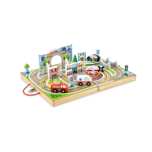 Melissa & Doug 18-Piece Wooden Take-Along Tabletop Town