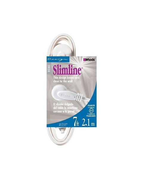 SlimLine Flat Plug Extension Cord, 2-Wire, 7-Foot