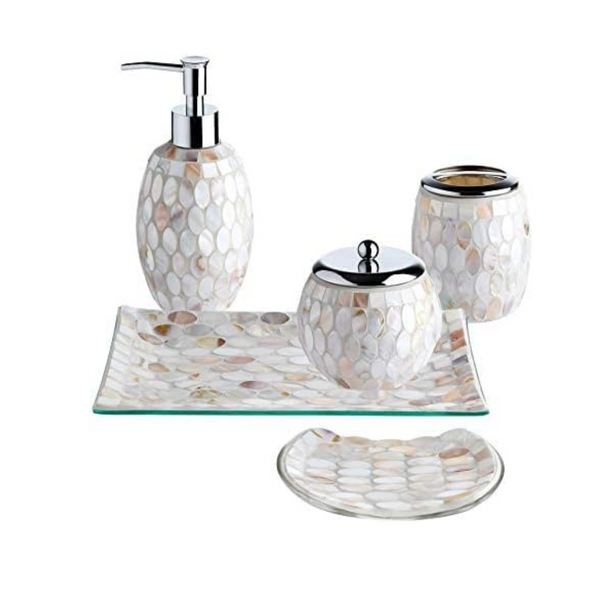 5-Piece Whole Housewares Decorative Glass Bathroom Accessories Set