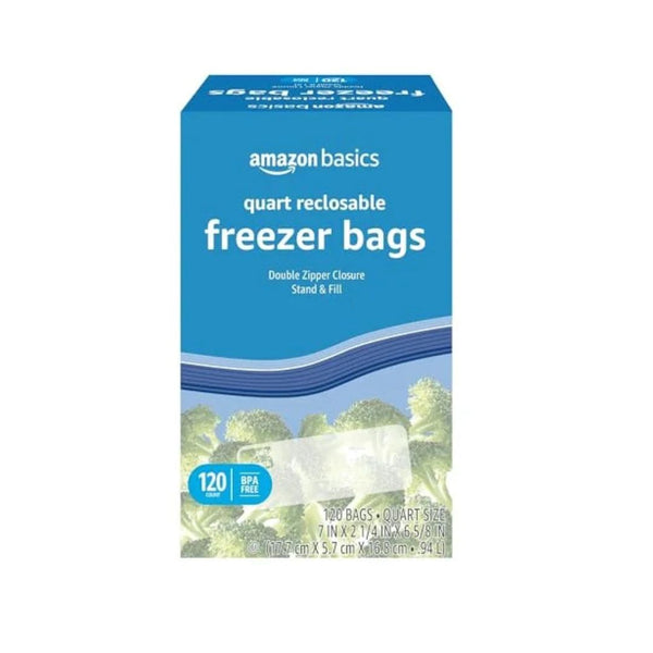 120 Amazon Basics Freezer Quart Bags