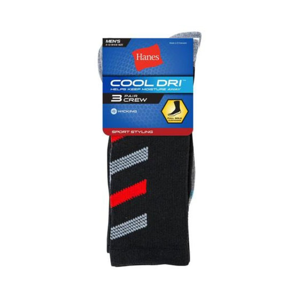 3-Pairs Of Hanes Men's Cool Dri Crew Socks