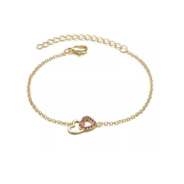 Kids 14k Gold Plated Double Heart Entwined Bracelet