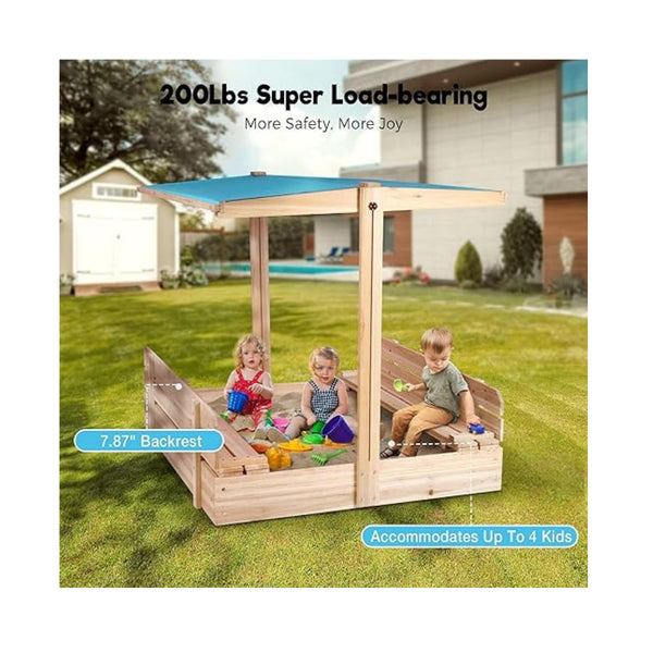 Wooden Cabana Sandbox with Lid and Canopy