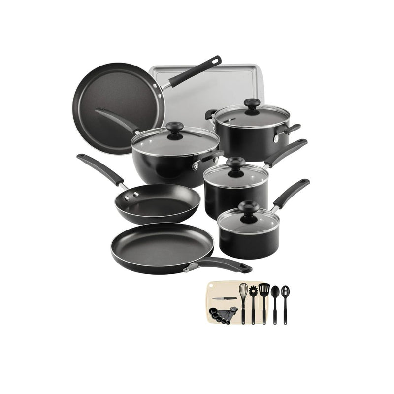 24-Piece Farberware Easy Clean Aluminum Nonstick Cookware Pots and Pans Set