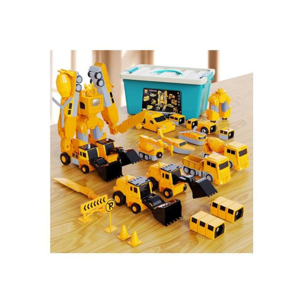 35-Piece Magnetic Transforming Construction Vehicle Set With Storage Box