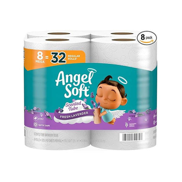 Angel Soft Lavender Scented Toilet Paper 8 Mega Rolls = 32 Regular Rolls