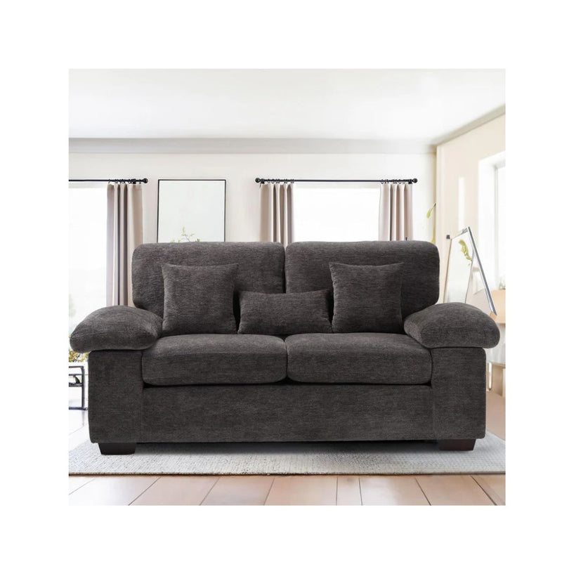 Dark Grey Upholstered Loveseat Sofa with Pillows